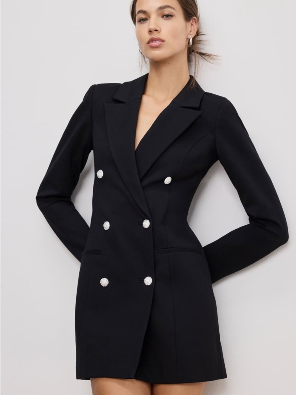 NEW Good AmericanTailored Double-Breasted Blazer Dress with Decorative Buttons